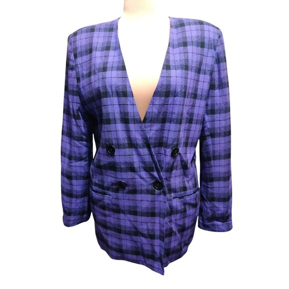 Chad Stevens Jackets & Blazers - Vintage Chad Stevens 12 Purple Plaid Double Breasted Power Suit Blazer Made USA